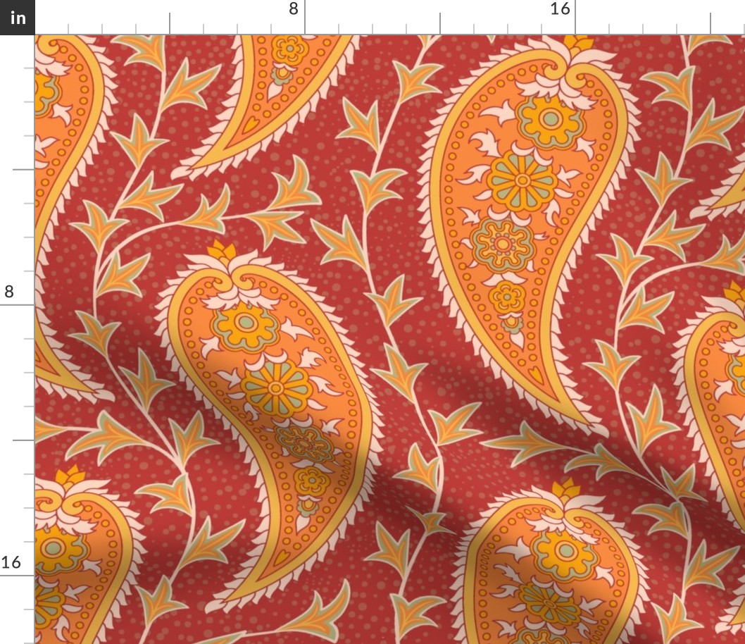 Paisley.  Maroon-orange . Large Scale