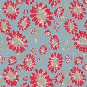 Abstract hand-painted Raspberry Red Flowers with Baby Blue