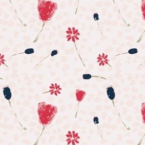 Hand-painted raspberry red and navy blue abstract floral 