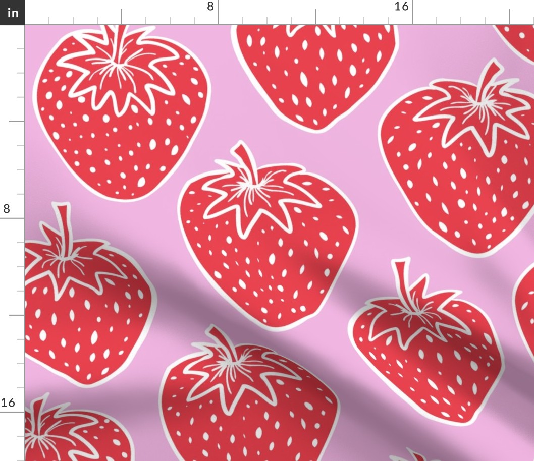 large scale strawberries - red on pink