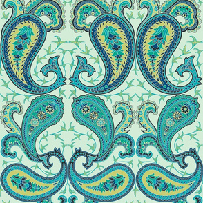 Paisley pattern. Blue-turquoise. Large Scale.