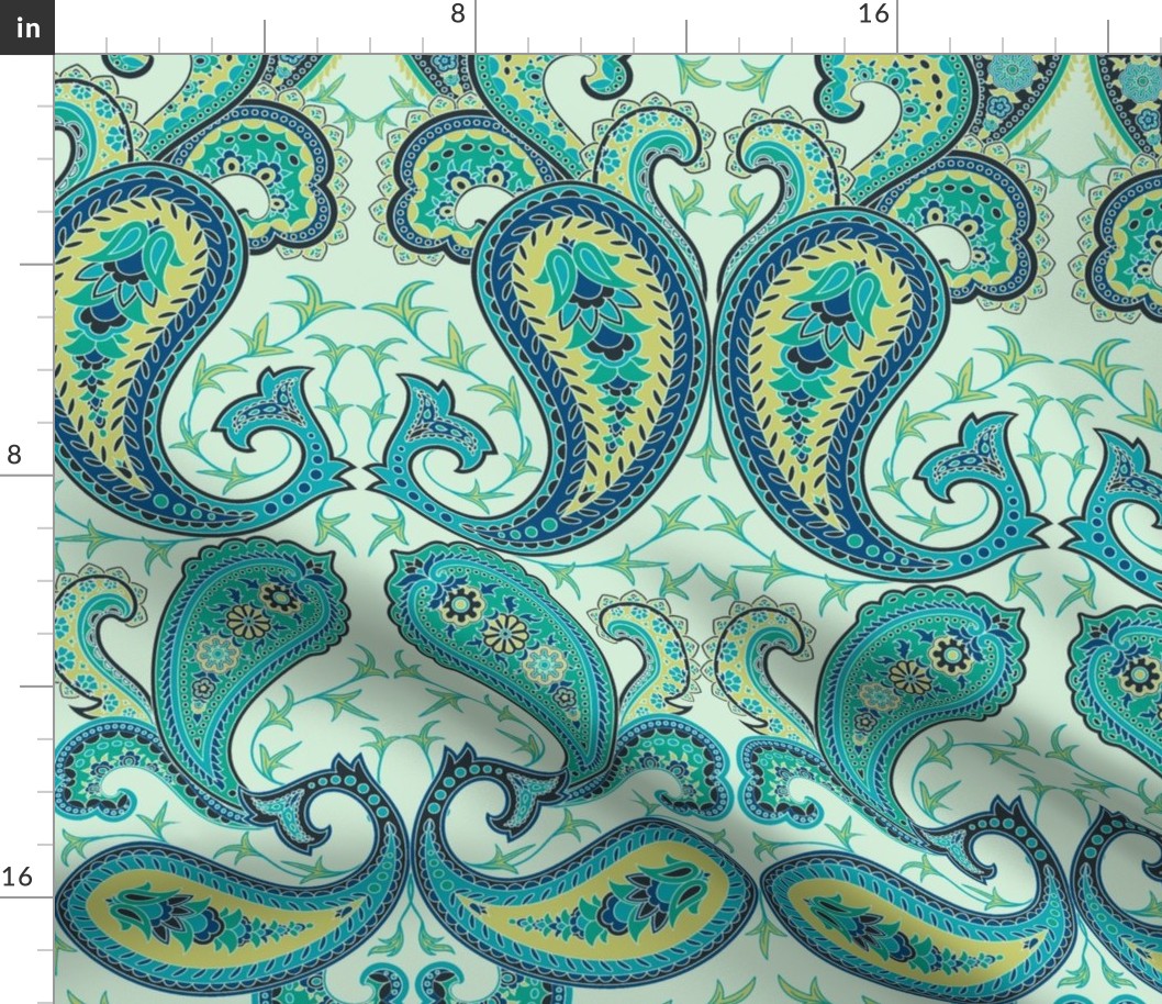 Paisley pattern. Blue-turquoise. Large Scale.
