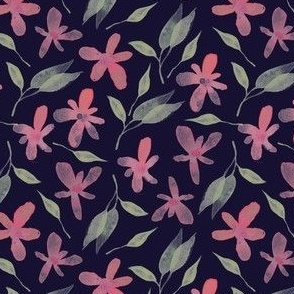 Dark Floral Pattern with Pink and Purple Blossoms