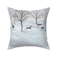 Snowy mountains with deers and trees 1 yard high