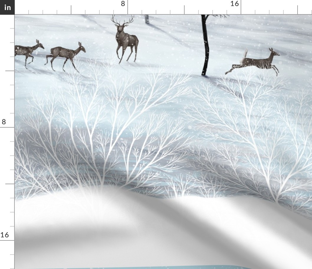 Snowy Mountains with deers large