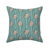 Abstract Retro Flowers on  teal