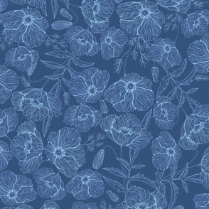 Flower Wild Poppy of Root Chakra pattern blue