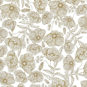 Flower Wild Poppy of Root Chakra pattern gold lines