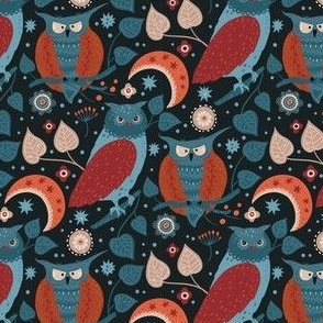 Dark Scandinavian Nordic Owls and Moon
