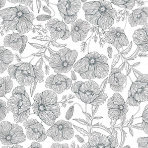 Flower Wild Poppy of Root Chakra pattern grey lines