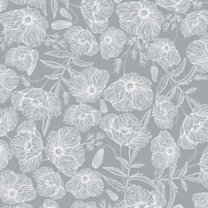 Flower Wild Poppy of Root Chakra pattern grey