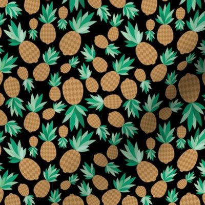 Tropical pineapple garden sweet summer fruit design in caramel brown green on black