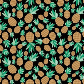 Tropical pineapple garden sweet summer fruit design in caramel brown green on black