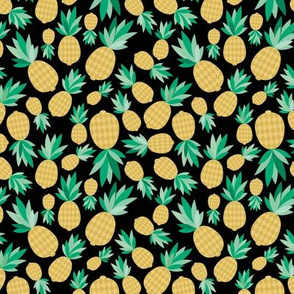 Tropical pineapple garden sweet summer fruit design in honey yellow green on black