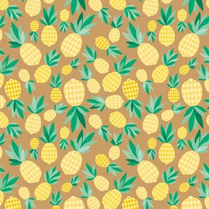 Tropical pineapple garden sweet summer fruit design in yellow on caramel brown