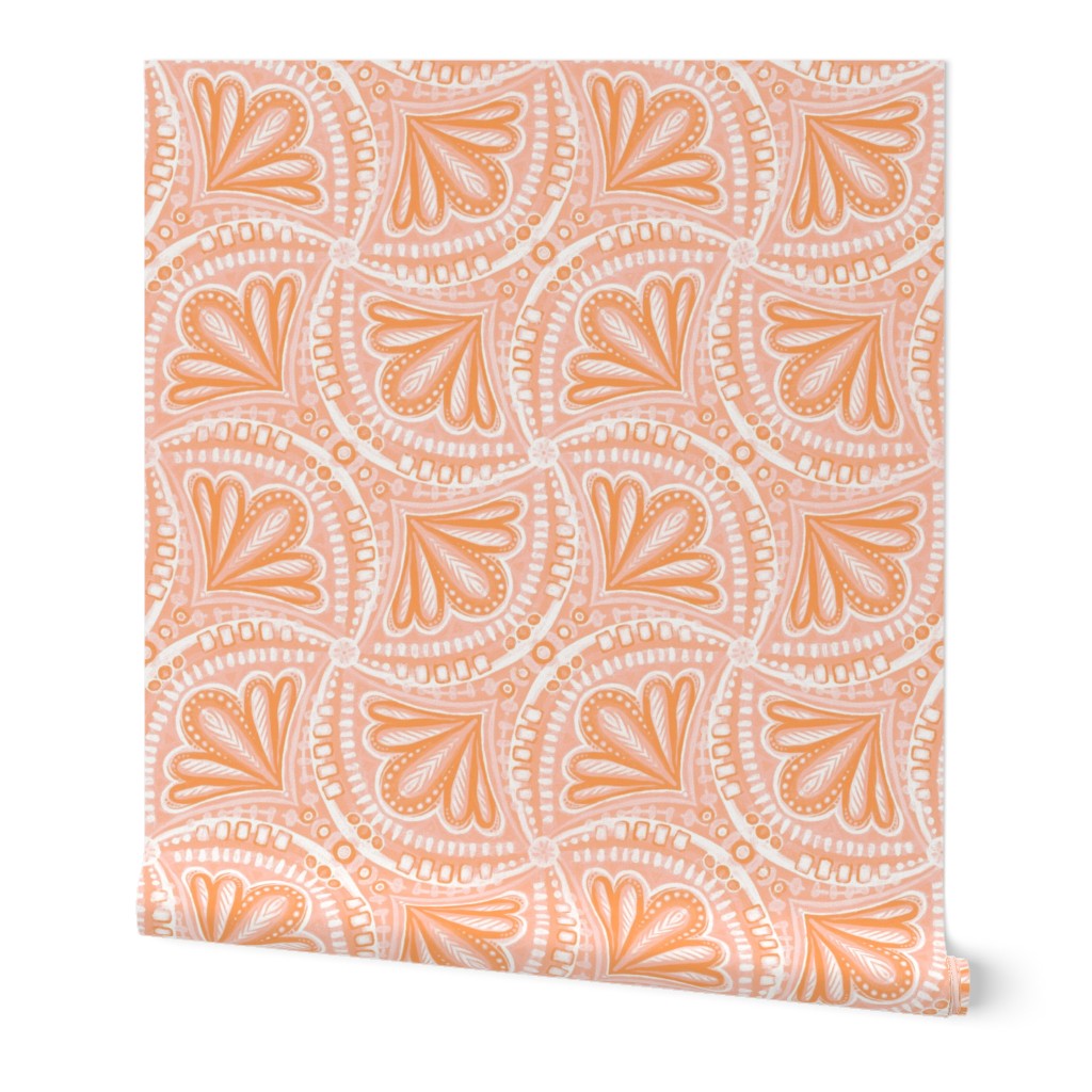 Peach Pink and Papaya Monochrome Textured Fan Tessellations