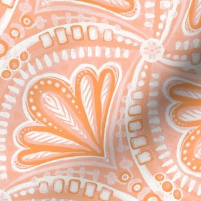 Peach Pink and Papaya Monochrome Textured Fan Tessellations