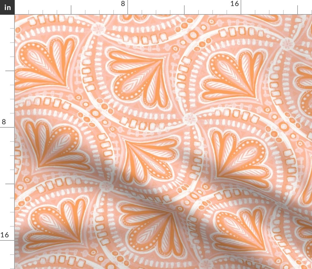 Peach Pink and Papaya Monochrome Textured Fan Tessellations