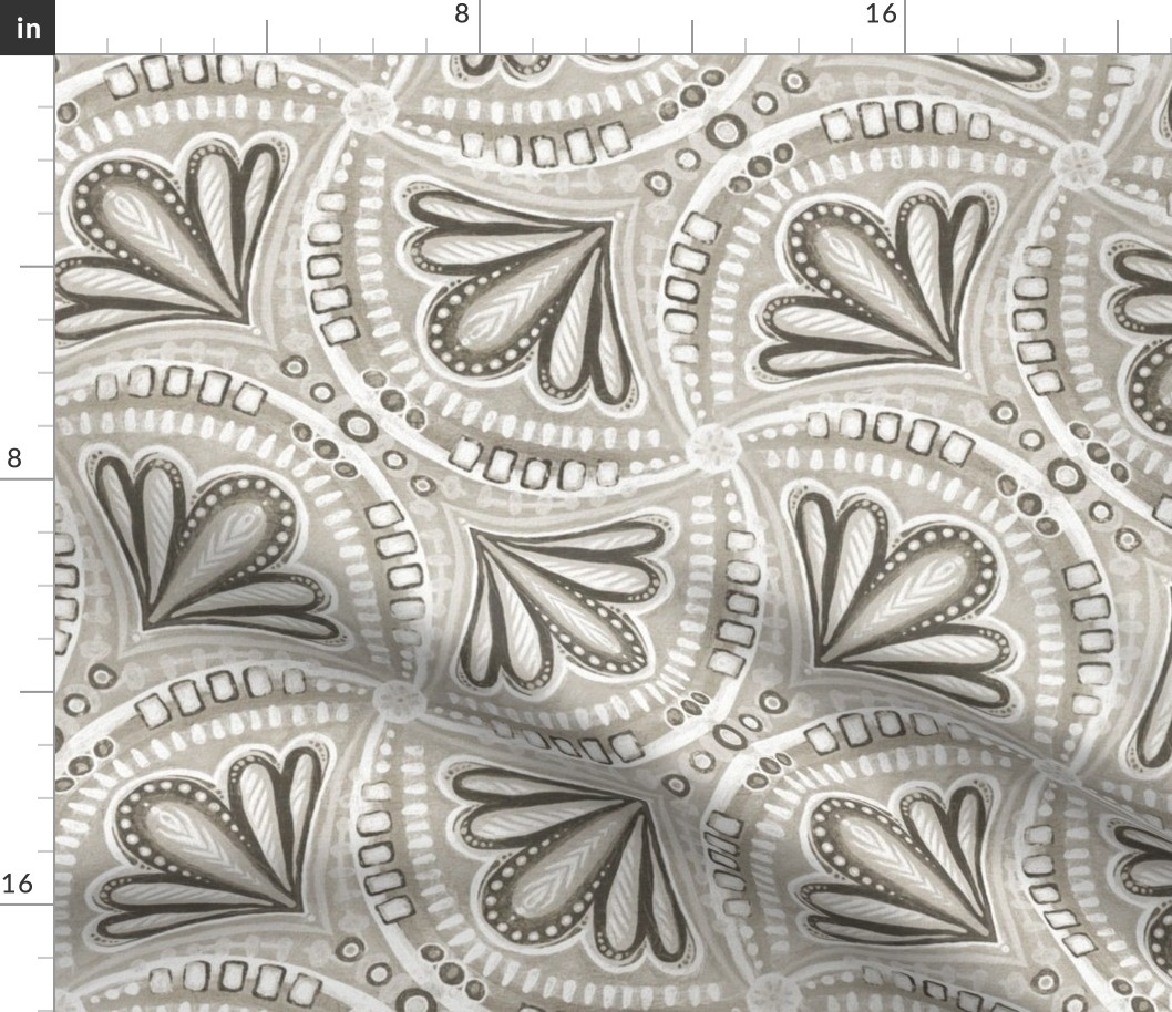 Neutral Beige Brown Monochrome Textured Fan Tessellations