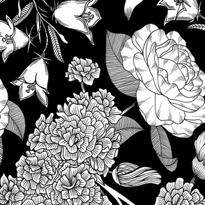 Flowers of each Chakra repeat pattern black and white