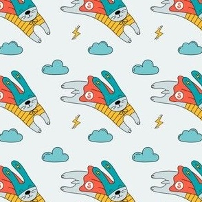 Flying Superhero Bunny Seamless Pattern