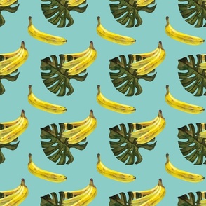 bananas and monstera leafs (light blue)