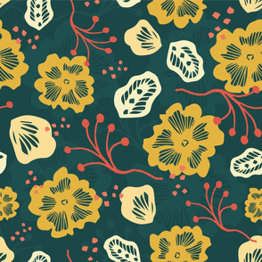 Modern vintage mustard flower pattern
