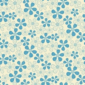 Blue Abstract Flower on Cream
