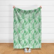 Modern Hand-painted Watercolor Big Tropical Leaves Pattern, Pastel Jungle Green Color