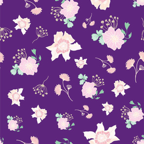 Romantic delicate flowers with violet background