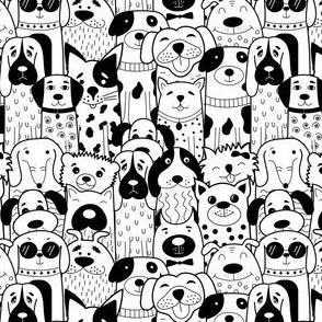 Black and White Seamless Dog Doodle Pattern
