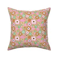 Flamingo birds and pineapples sweet tropical blossom garden and animals kids design pink mint green caramel on caramel beige