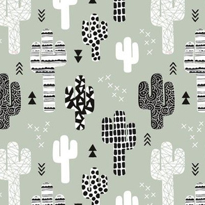 Little indian summer cactus garden boho style desert theme for kids black and white on mist green