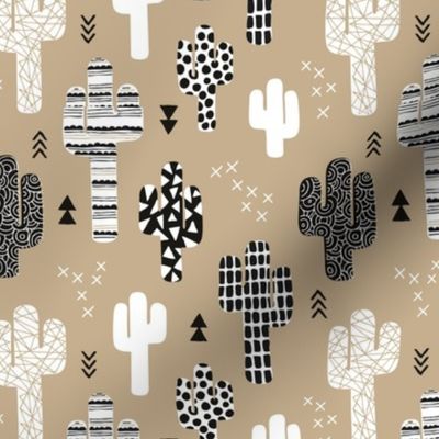 Little indian summer cactus garden boho style desert theme for kids black and white on camel beige