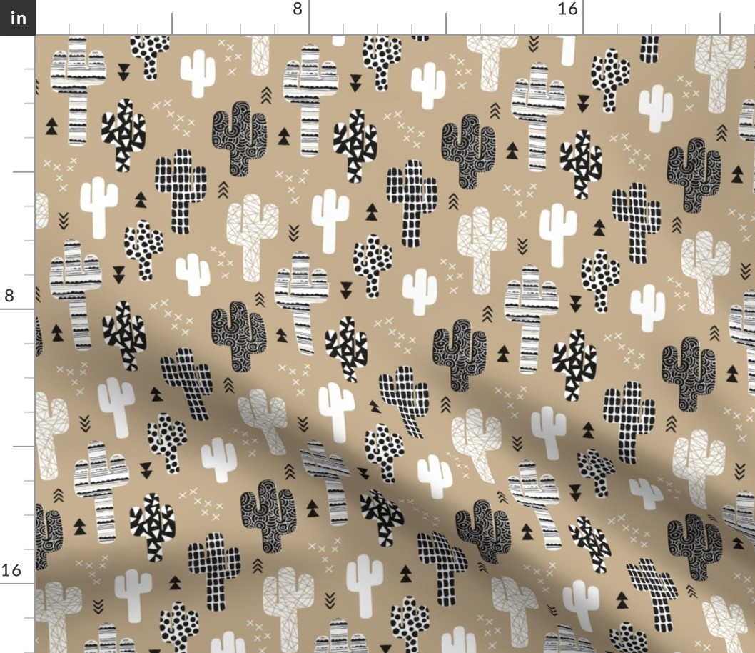 Little indian summer cactus garden boho style desert theme for kids black and white on camel beige