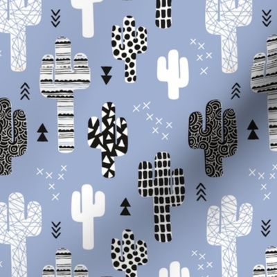 Little indian summer cactus garden boho style desert theme for kids black and white on lavender blue