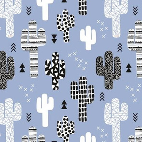 Little indian summer cactus garden boho style desert theme for kids black and white on lavender blue