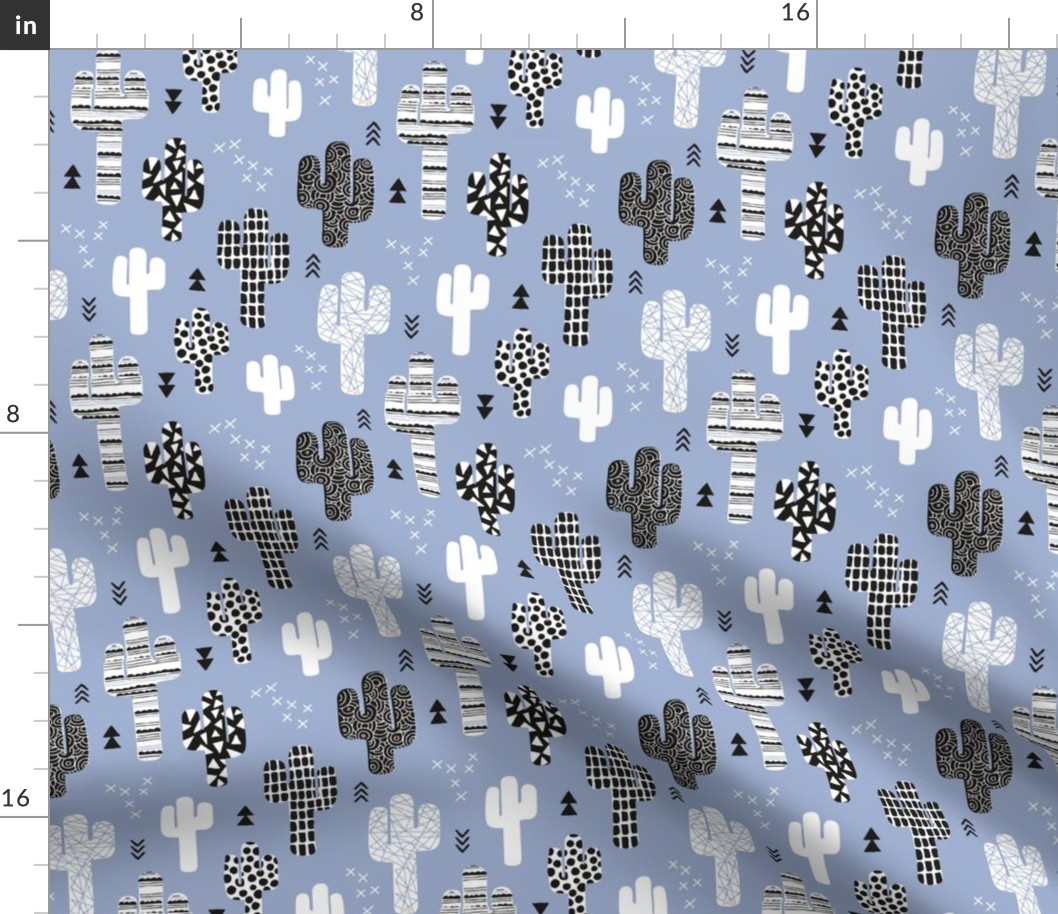 Little indian summer cactus garden boho style desert theme for kids black and white on lavender blue