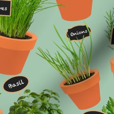 Potted Herbs mint green black tags