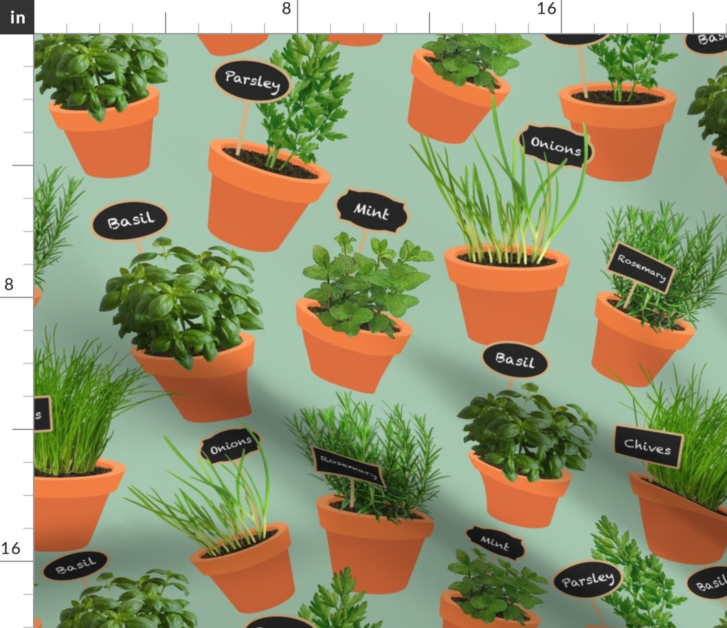 Potted Herbs mint green black tags