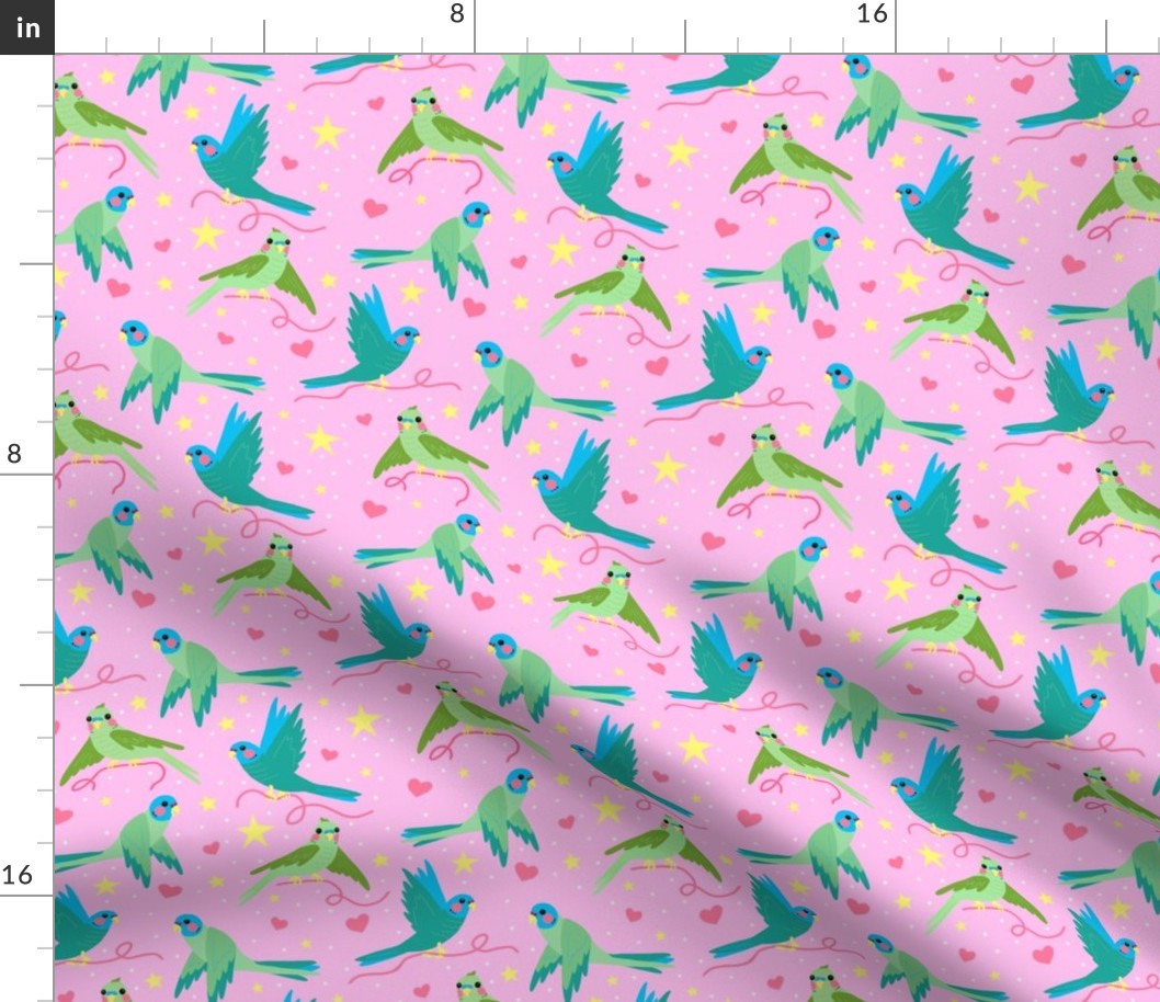 Parakeets on Pink
