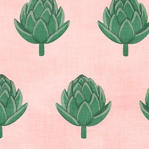 Mod Green Artichokes (pastel peach linen) 18”