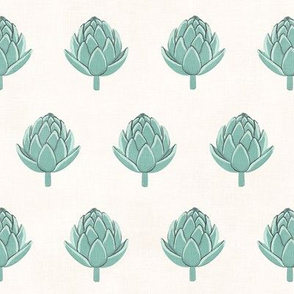 Mod Minty Artichokes (white linen) 10”