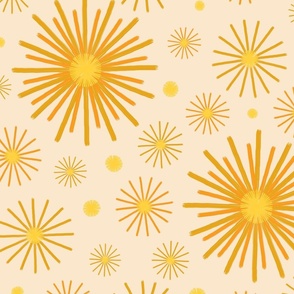 Abstract Hand-painted Golden Fireworks, Vintage Festive Pattern with Beautiful Acrylic Texture, Gold and Light Beige Color