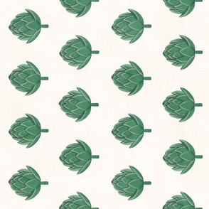 Mod Green Artichokes (white linen) teatowel