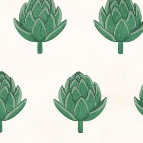 Mod Green Artichokes (white linen) 18”