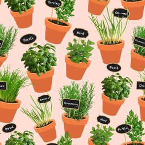 Potted Herbs pastel peach black tags