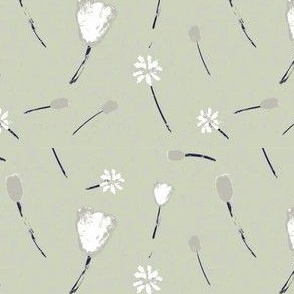 Hand-painted minty green and paper white abstract floral 