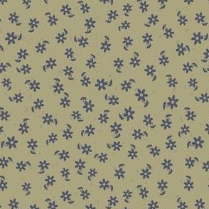 Ditsy Navy Blue Flowers Surrounded by Olive Green 