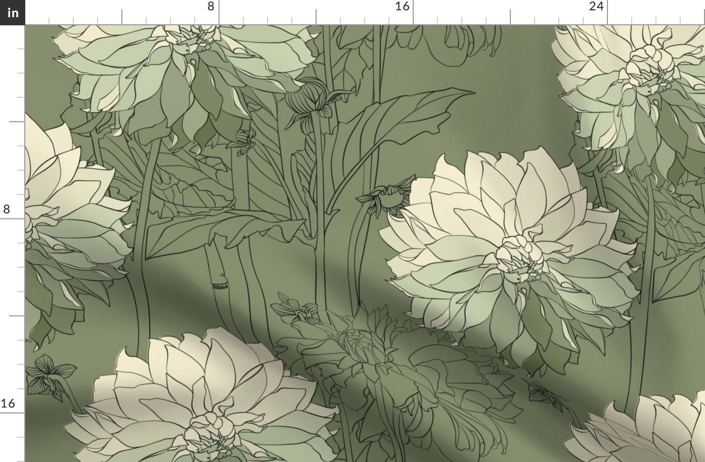 Illustrated Gradient Botanical - Giardino Segreto - Dinner Plate Dahlia - Historic Green
